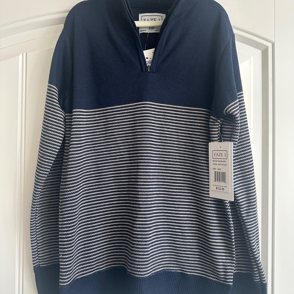 Faze 1 Navy Blue Striped Boy’s Size 8 Sweater